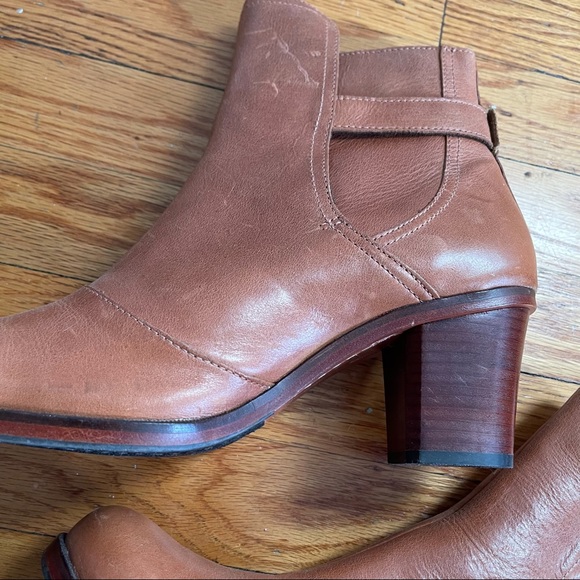 J. Shoes Hardwick Leather Buckle Block Heel Booties Tan - Picture 8 of 15